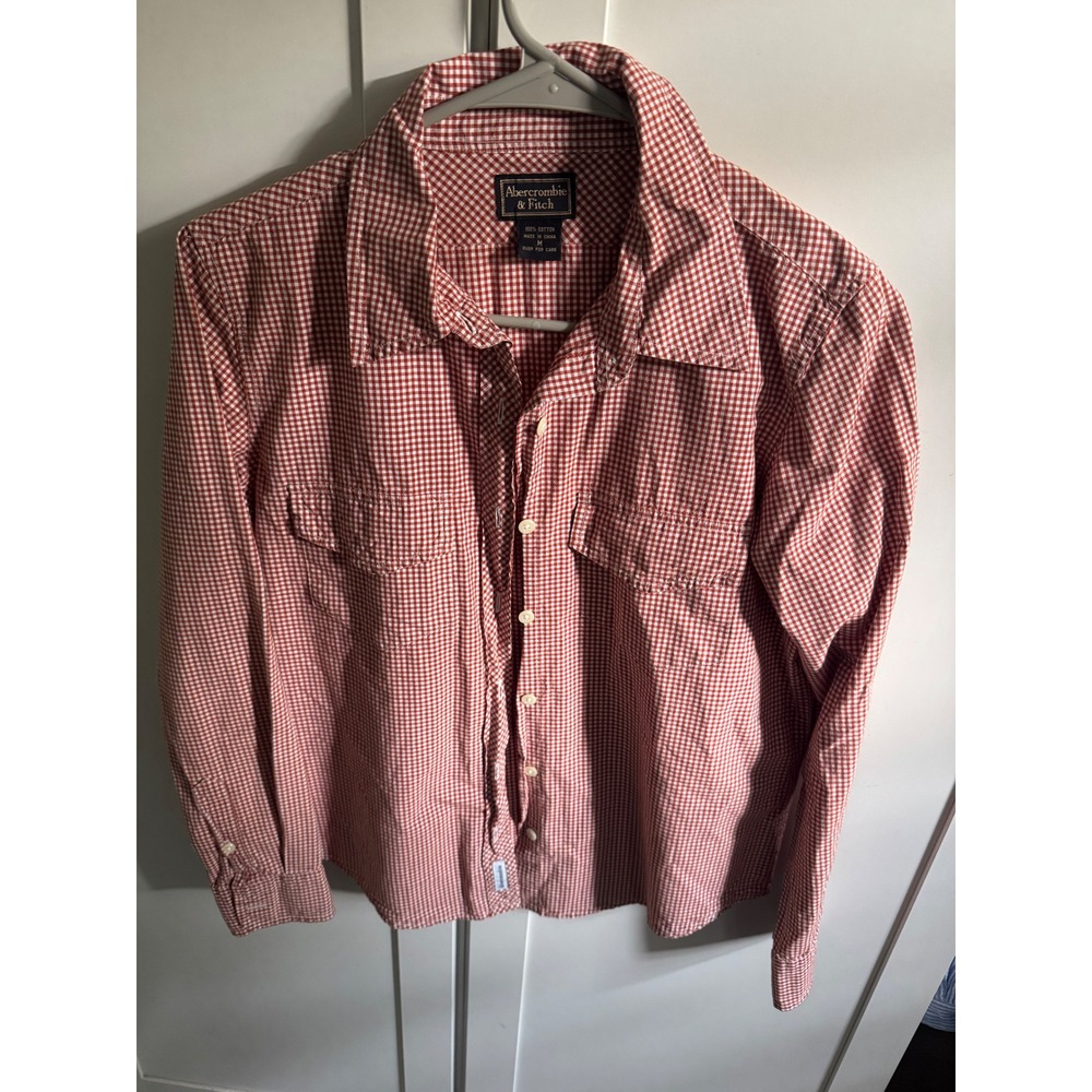 Abercrombie & Fitch Womens Medium Red Gingham Check Button Down Cotton‎ Shirt